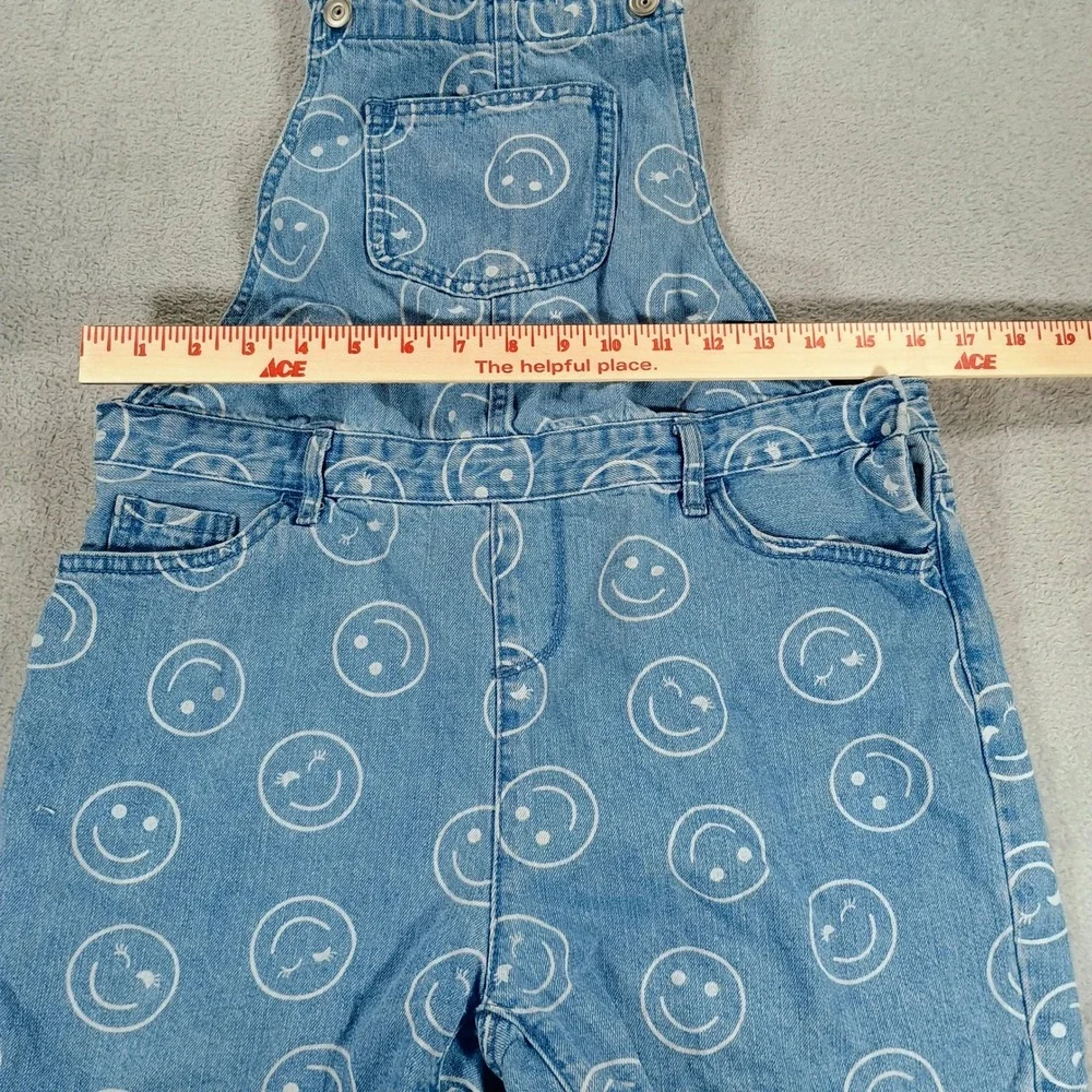 The Children's Place Girls Denim Overalls Blue 16 Smiley Face Print